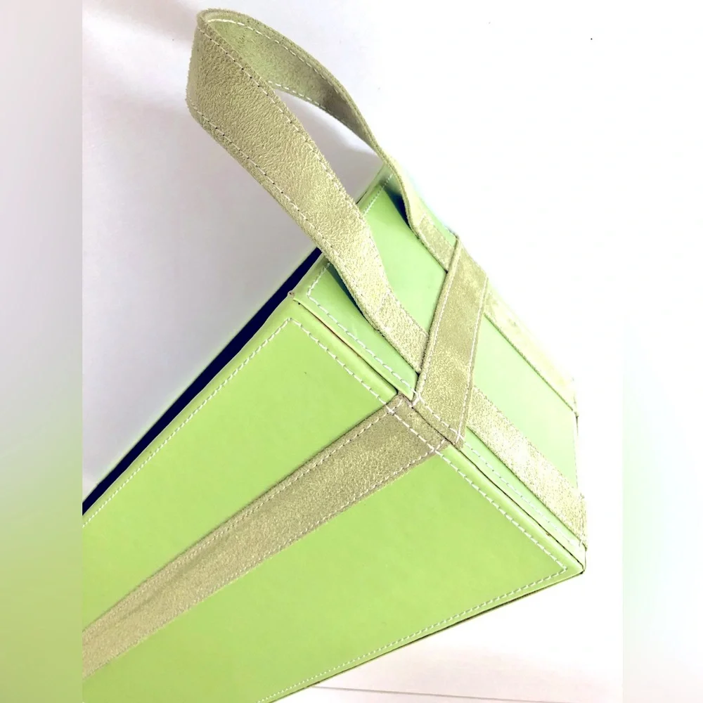 Apple green multipurpose Storage tote Top stitched faux suede trim 15 x 6 x 6